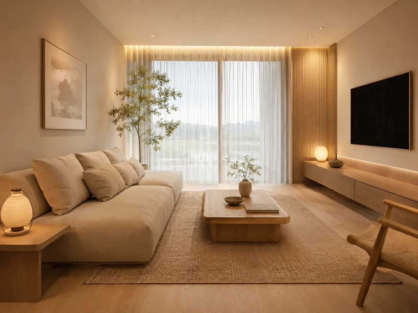 Sala serena no estilo Japandi