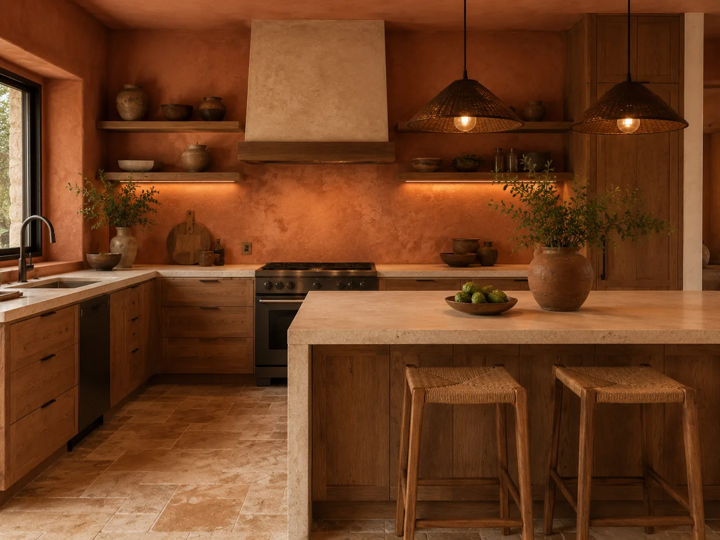 Cozinha natural em tons terracota